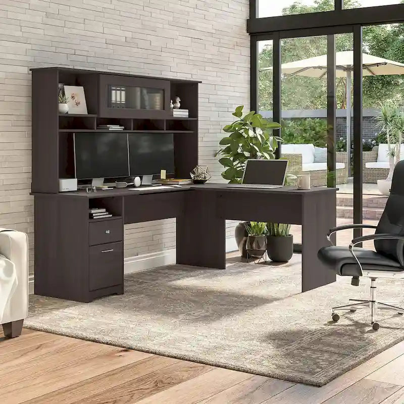 Bureau d'ordinateur en L de 72 po avec huche et tiroirs par Bush Furniture