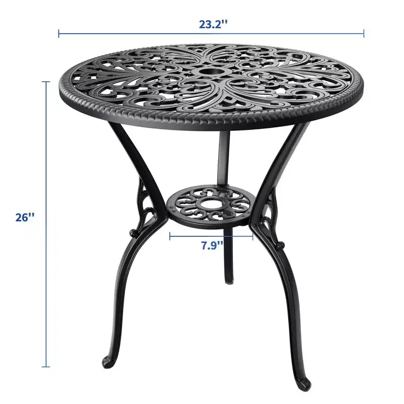Czarno-brązowy okrągły stolik bistro z odlewanego aluminium, 2 miejsca siedzące