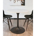 Table de salle à manger 30 po en marbre arrondi blanc et noir avec base en fer et piédestal