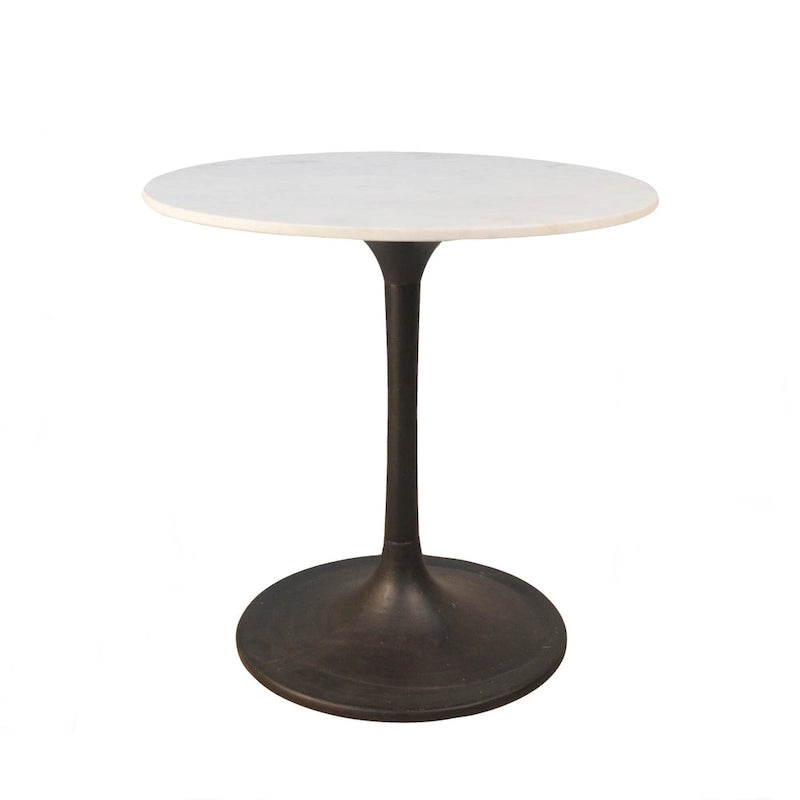 Table de salle à manger 30 po en marbre arrondi blanc et noir avec base en fer et piédestal
