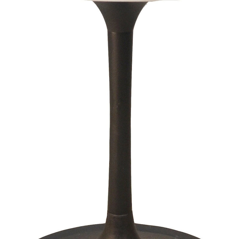 Table de salle à manger 30 po en marbre arrondi blanc et noir avec base en fer et piédestal