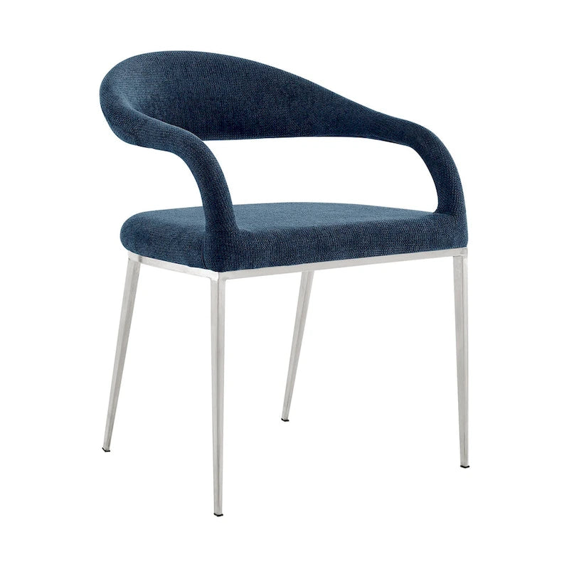 HomeRoots Lot de deux chaises de salle à manger avec accoudoirs, dossier ouvert, en polyester capitonné, bleu et argent