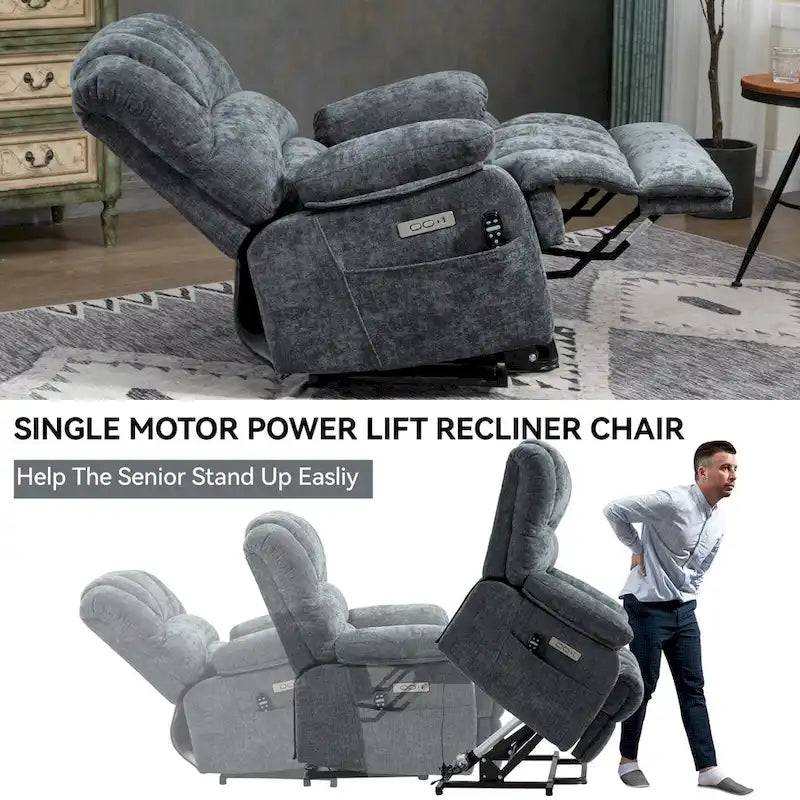 Fauteuil inclinable électrique surdimensionné en chenille avec fonction de levage, massage et chauffage lombaire, port de charge USB