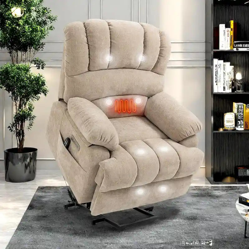 Fauteuil inclinable électrique surdimensionné en chenille avec fonction de levage, massage et chauffage lombaire, port de charge USB