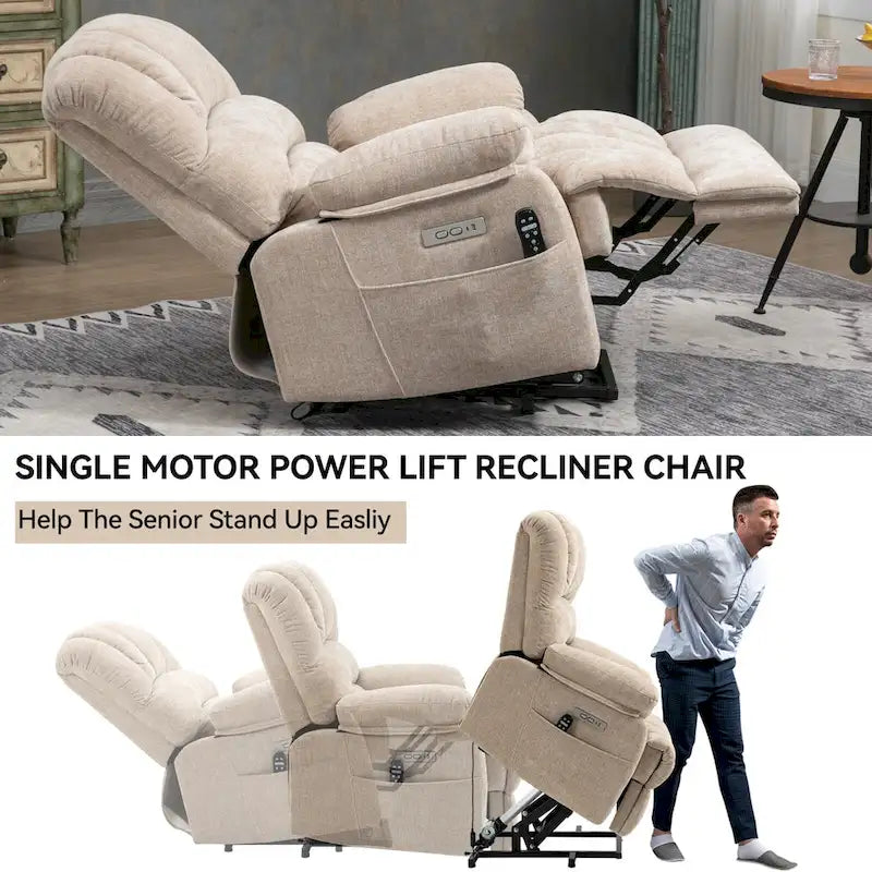 Fauteuil inclinable électrique surdimensionné en chenille avec fonction de levage, massage et chauffage lombaire, port de charge USB