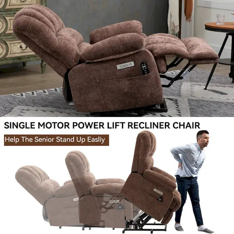 Fauteuil inclinable électrique surdimensionné en chenille avec fonction de levage, massage et chauffage lombaire, port de charge USB