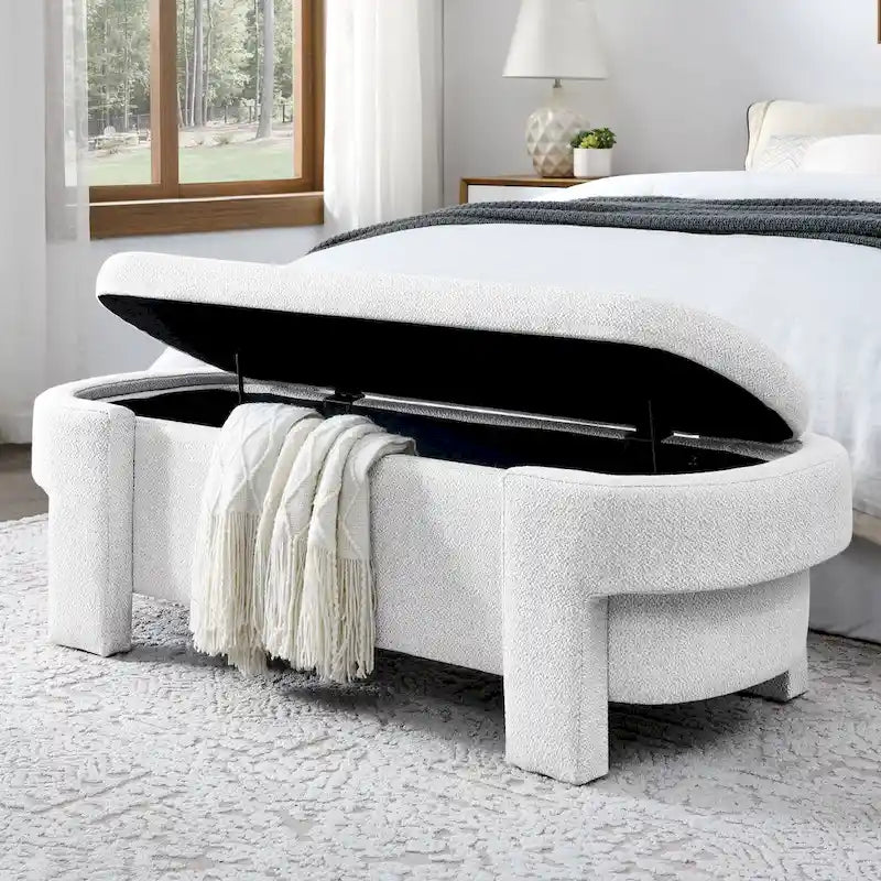 GDFStudio - Banc de rangement rembourré en chenille Evelyn avec pieds tournés pour espaces élégants