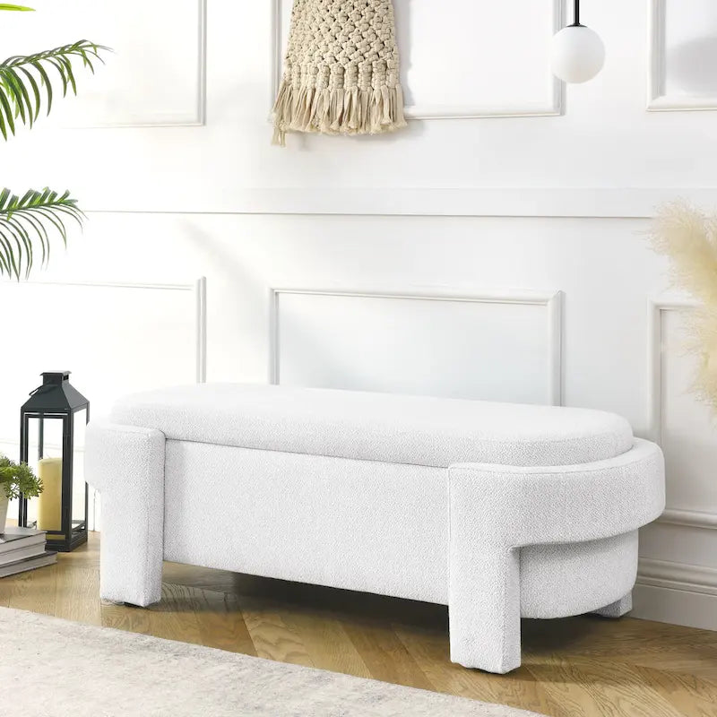GDFStudio - Banc de rangement rembourré en chenille Evelyn avec pieds tournés pour espaces élégants