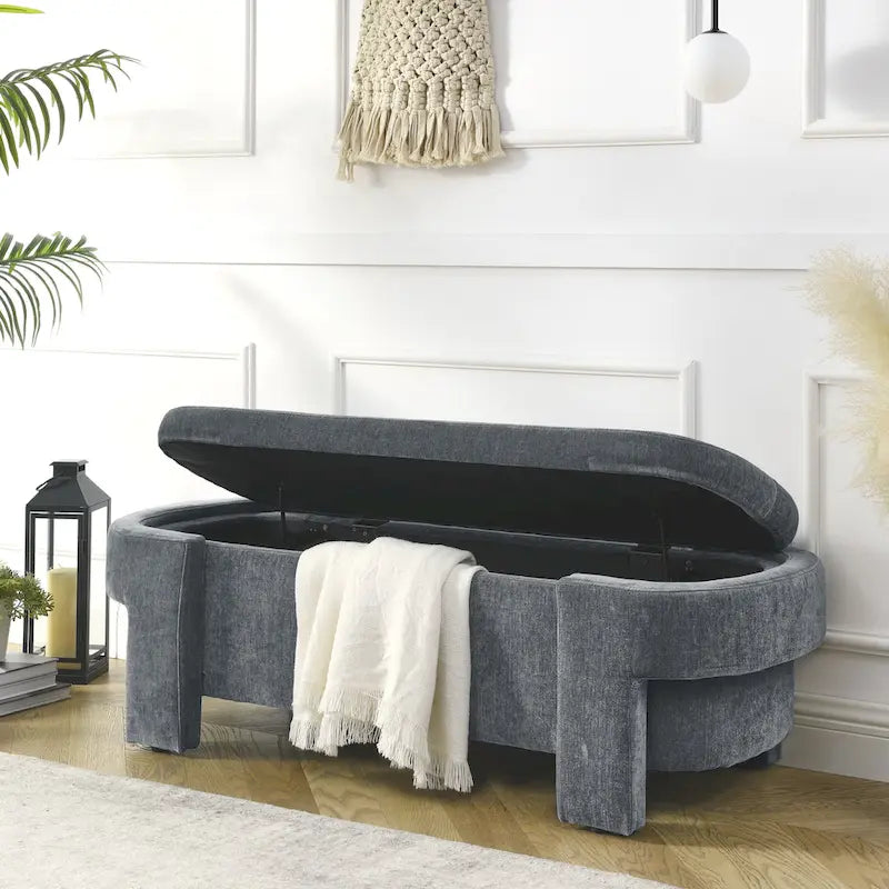 GDFStudio - Banc de rangement rembourré en chenille Evelyn avec pieds tournés pour espaces élégants