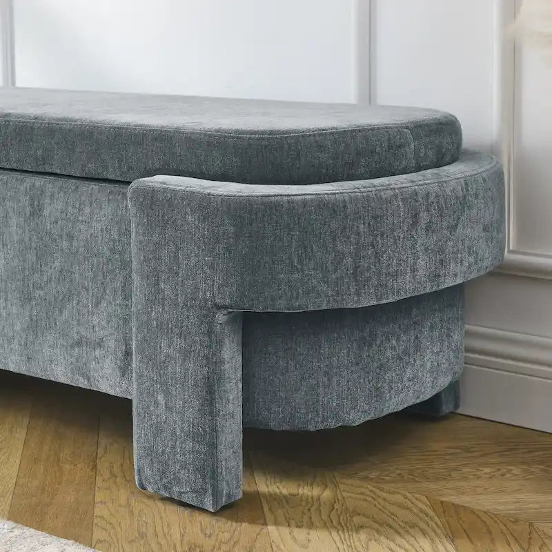 GDFStudio - Banc de rangement rembourré en chenille Evelyn avec pieds tournés pour espaces élégants