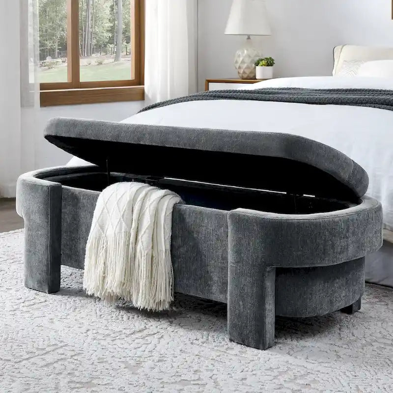 GDFStudio - Banc de rangement rembourré en chenille Evelyn avec pieds tournés pour espaces élégants