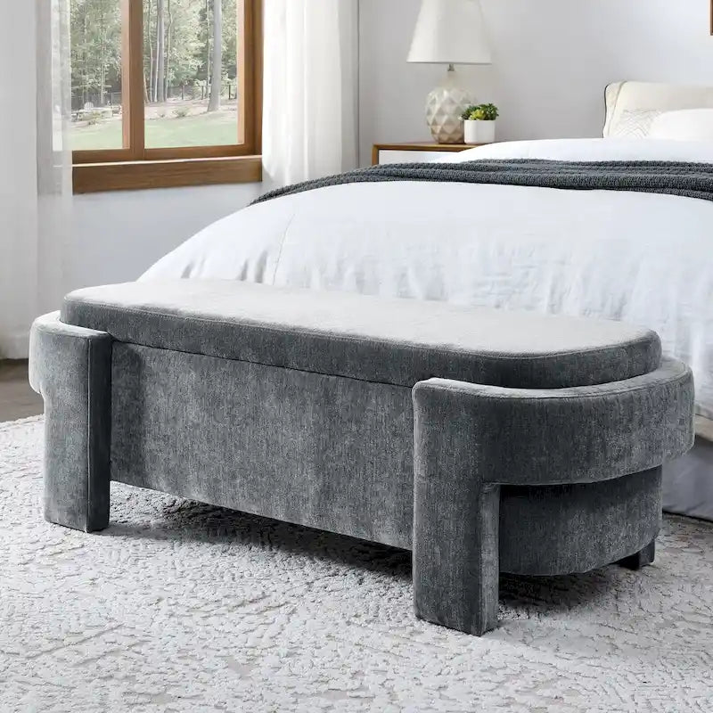 GDFStudio - Banc de rangement rembourré en chenille Evelyn avec pieds tournés pour espaces élégants
