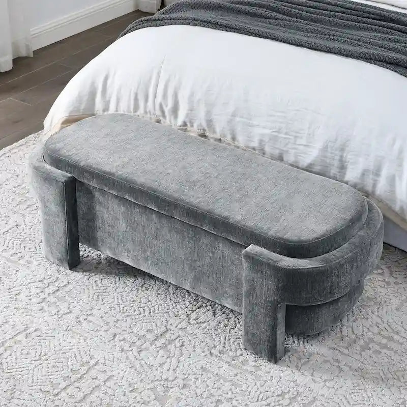 GDFStudio - Banc de rangement rembourré en chenille Evelyn avec pieds tournés pour espaces élégants