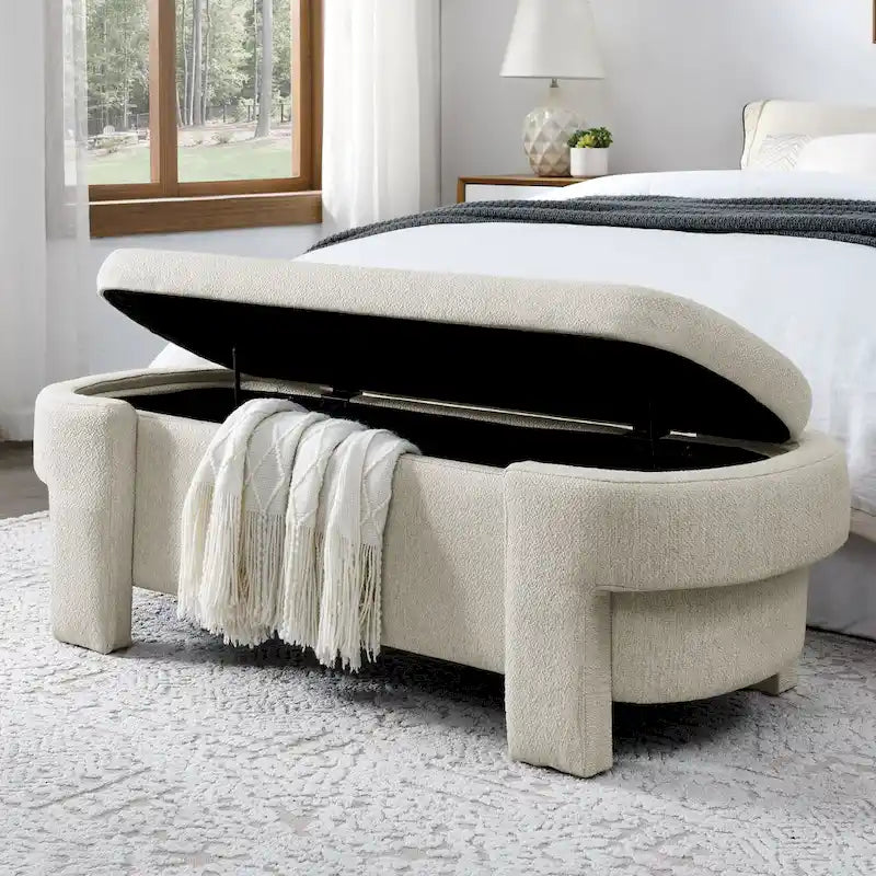 GDFStudio - Banc de rangement rembourré en chenille Evelyn avec pieds tournés pour espaces élégants