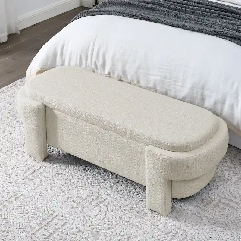 GDFStudio - Banc de rangement rembourré en chenille Evelyn avec pieds tournés pour espaces élégants