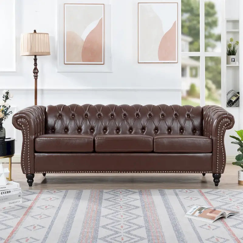 Sofa 3-osobowa Naro Mid-Century 84 Modern Chesterfield Couches marki Christopher Knight Home