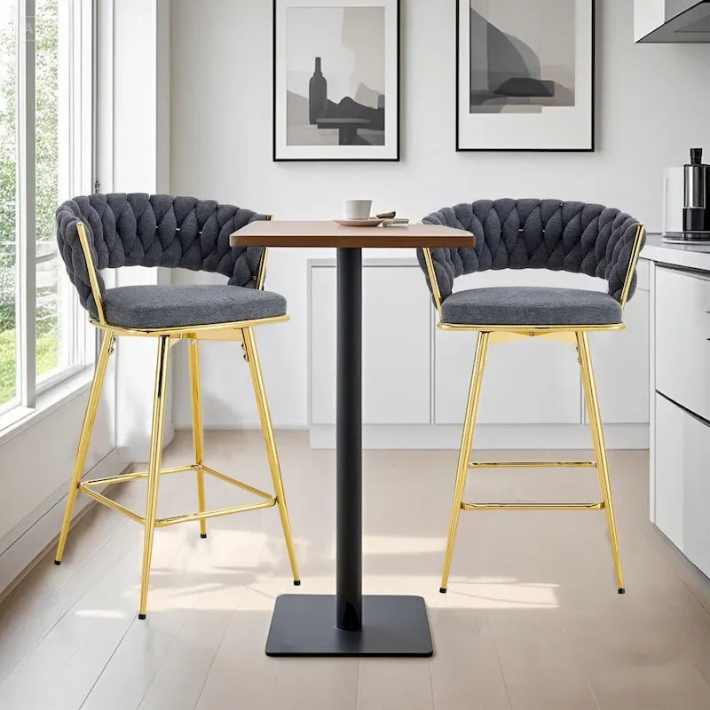 Un lot de 4 tabourets de bar rotatifs, équipés de coussins en lin respirant - Convient à la hauteur d'un îlot de cuisine.