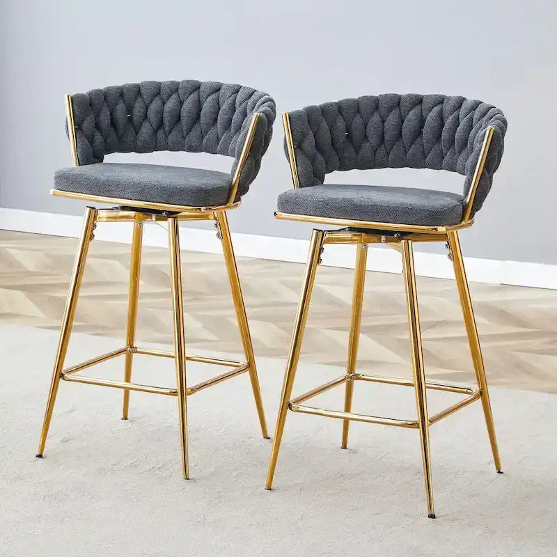 Un lot de 4 tabourets de bar rotatifs, équipés de coussins en lin respirant - Convient à la hauteur d'un îlot de cuisine.