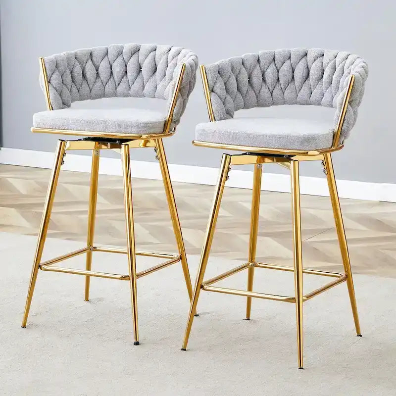 Un lot de 4 tabourets de bar rotatifs, équipés de coussins en lin respirant - Convient à la hauteur d'un îlot de cuisine.