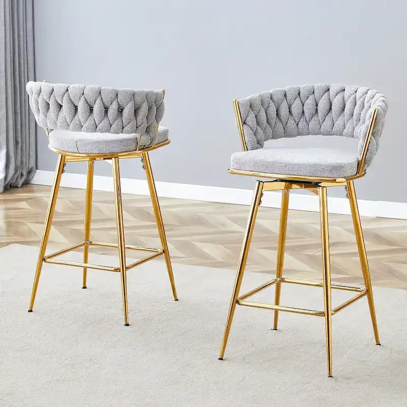 Un lot de 4 tabourets de bar rotatifs, équipés de coussins en lin respirant - Convient à la hauteur d'un îlot de cuisine.