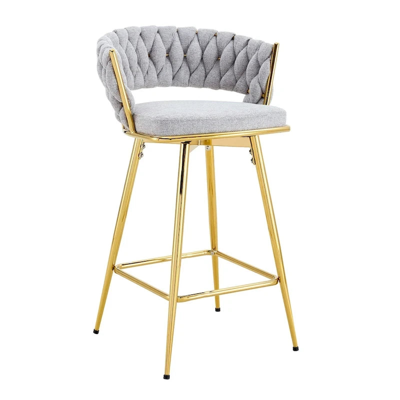 Un lot de 4 tabourets de bar rotatifs, équipés de coussins en lin respirant - Convient à la hauteur d'un îlot de cuisine.