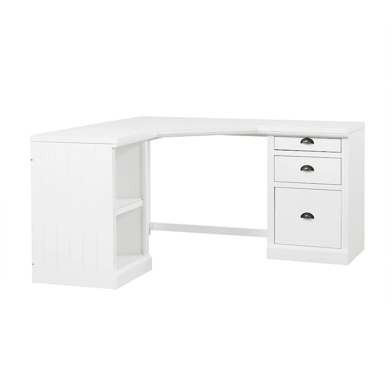 Bureau de direction moderne en L avec 3 tiroirs et étagères ouvertes pour bureau à domicile ou salle d'étude