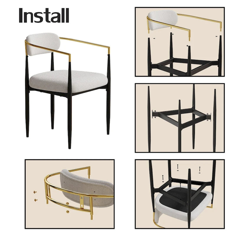 Lot de 2 chaises de salle à manger médiévales modernes, velours teddy, pieds en métal