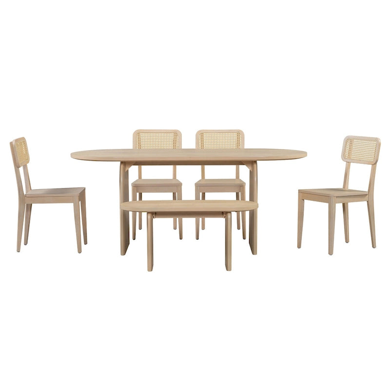Ensemble de salle à manger 6 placesTable de cuisine ovale et chaises à dossier en rotin