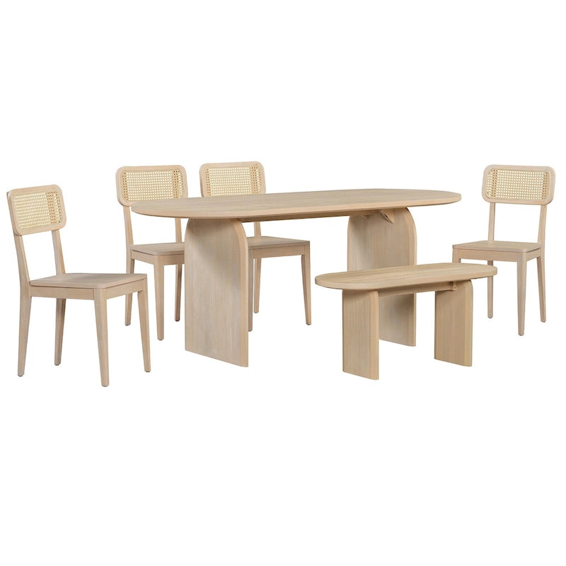 Ensemble de salle à manger 6 placesTable de cuisine ovale et chaises à dossier en rotin