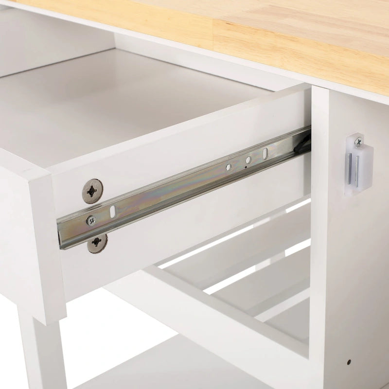 Desserte de cuisine roulante, chariot de rangement de cuisine avec plateau en bois, chariot de rangement domestique moderne avec porte, 3 étagères, tiroir