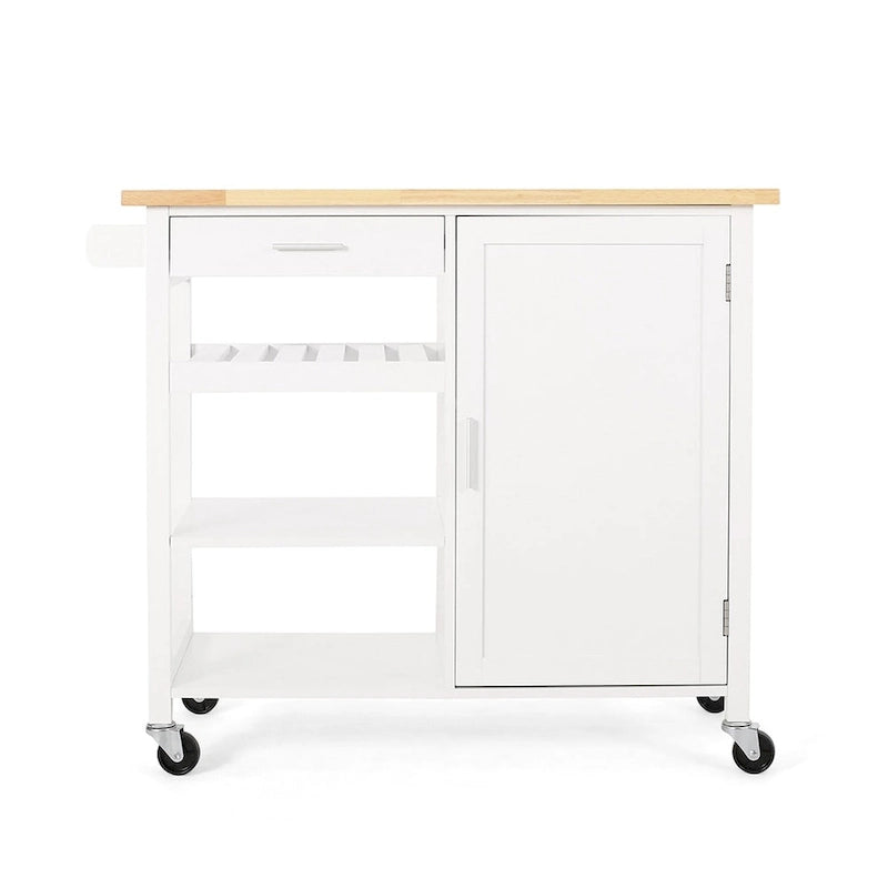 Desserte de cuisine roulante, chariot de rangement de cuisine avec plateau en bois, chariot de rangement domestique moderne avec porte, 3 étagères, tiroir