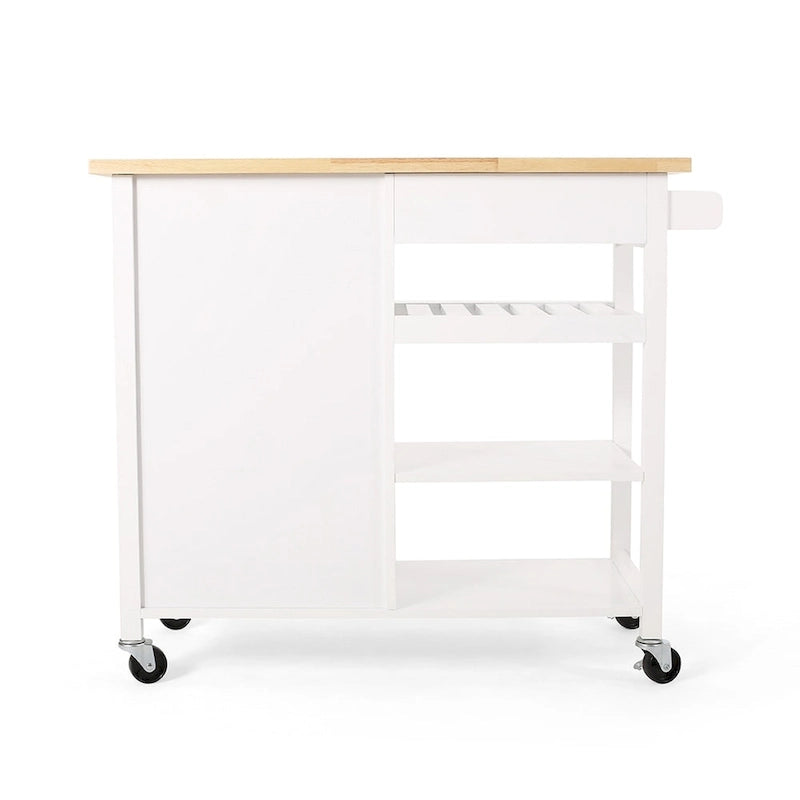 Desserte de cuisine roulante, chariot de rangement de cuisine avec plateau en bois, chariot de rangement domestique moderne avec porte, 3 étagères, tiroir