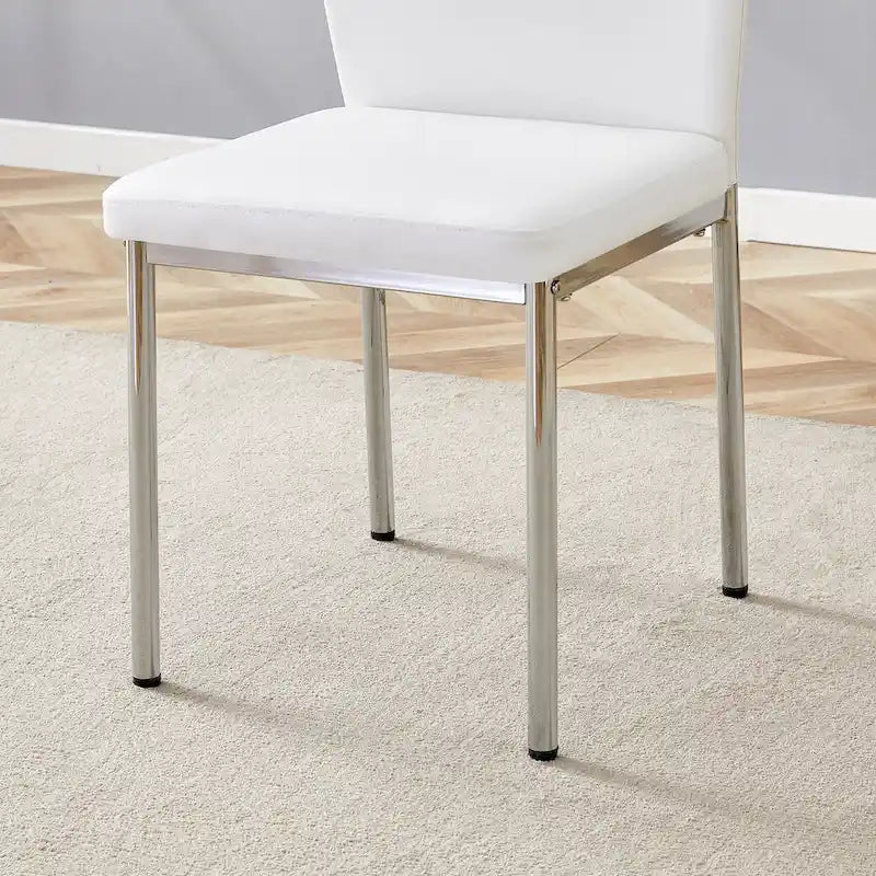 Luksusowy zestaw 6 krzeseł bez podłokietników do jadalni z PU o wysokiej sprężystości z metalowymi srebrnymi nogami