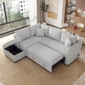 Narożna rozkładana sofa w kształcie litery L z funkcją relaksu, 2 portami USB, 2 gniazdkami elektrycznymi i ruchomą otomaną z pojemnikiem