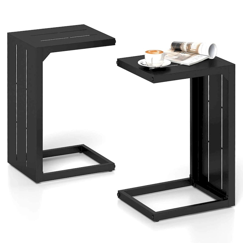 Table d'appoint en C Costway 1 ou 2 pièces avec patins réglables 2-en-1