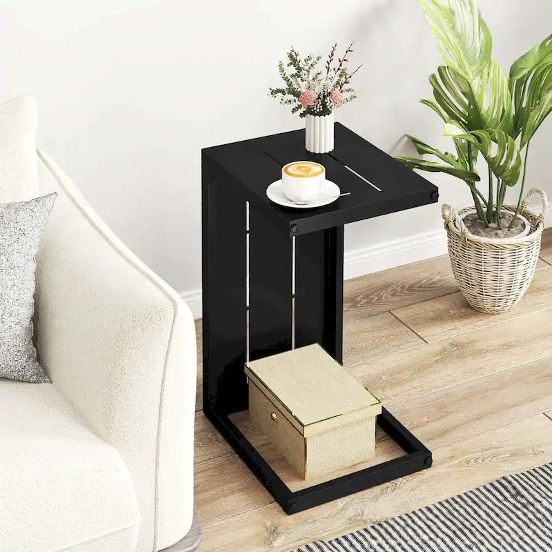 Table d'appoint en C Costway 1 ou 2 pièces avec patins réglables 2-en-1