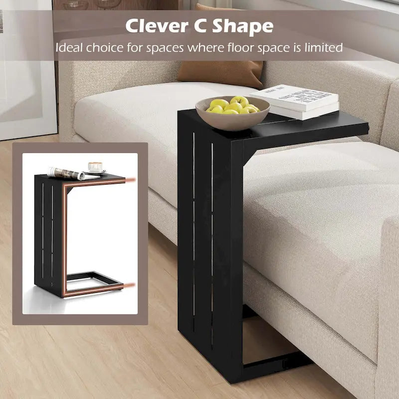 Table d'appoint en C Costway 1 ou 2 pièces avec patins réglables 2-en-1
