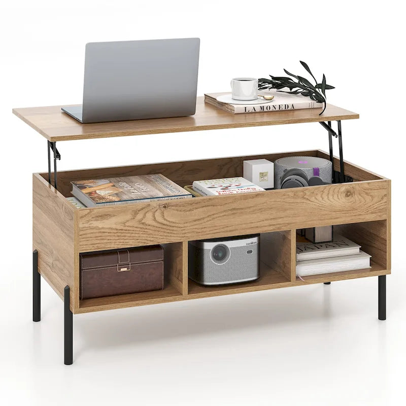 Table basse relevable Costway avec compartiment de rangement et 3 étagères ouvertes - Voir détails