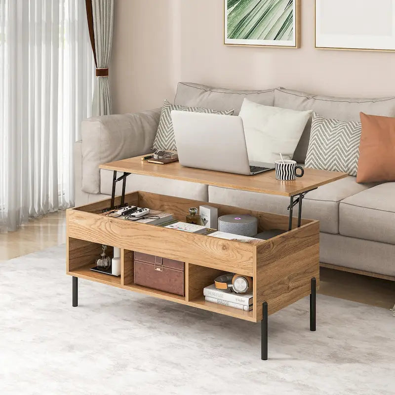 Table basse relevable Costway avec compartiment de rangement et 3 étagères ouvertes - Voir détails