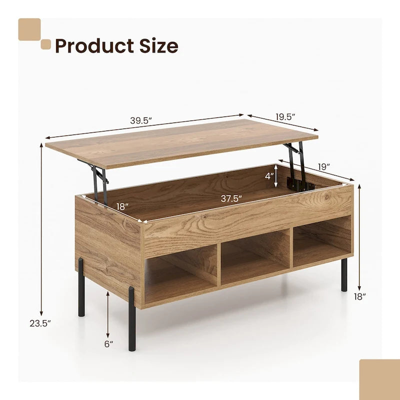Table basse relevable Costway avec compartiment de rangement et 3 étagères ouvertes - Voir détails