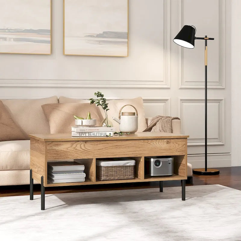Table basse relevable Costway avec compartiment de rangement et 3 étagères ouvertes - Voir détails
