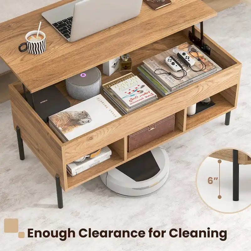 Table basse relevable Costway avec compartiment de rangement et 3 étagères ouvertes - Voir détails