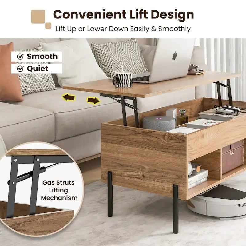 Table basse relevable Costway avec compartiment de rangement et 3 étagères ouvertes - Voir détails