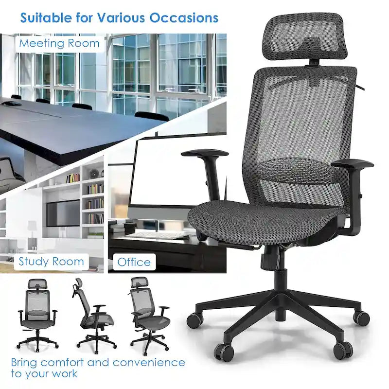 Costway Fauteuil de Bureau Ergonomique Inclinable en Maille à Dossier Haut - Voir les détails