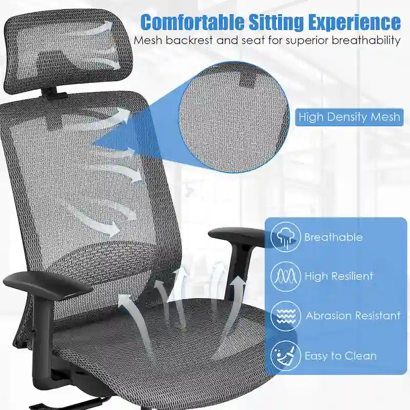 Costway Fauteuil de Bureau Ergonomique Inclinable en Maille à Dossier Haut - Voir les détails