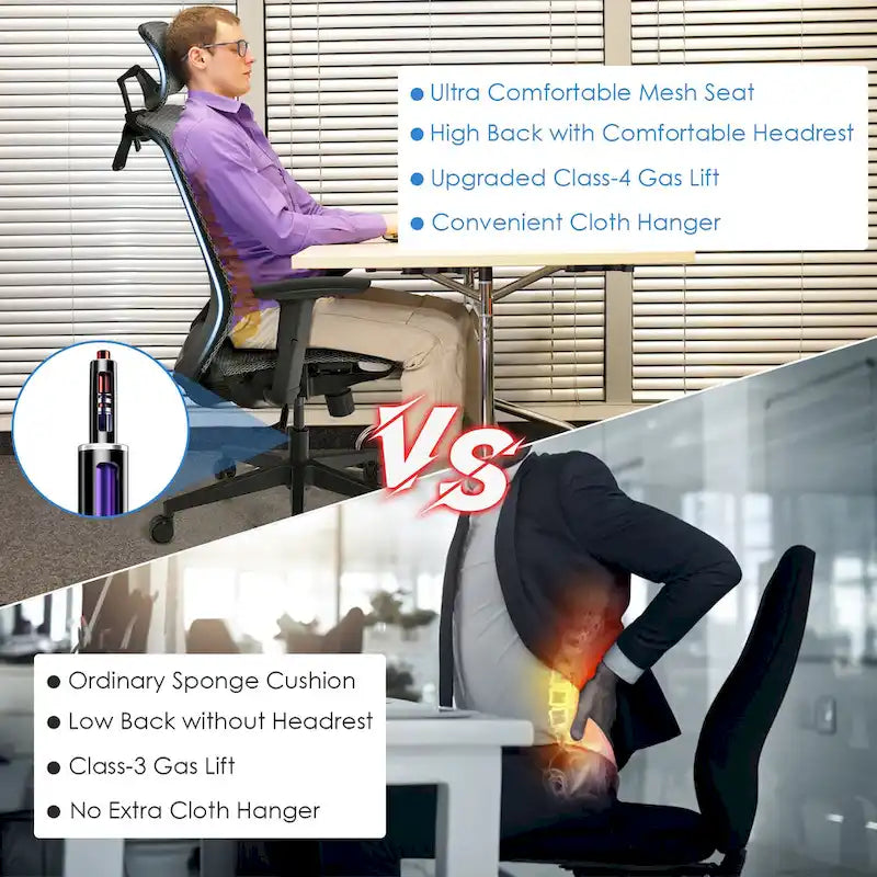 Costway Fauteuil de Bureau Ergonomique Inclinable en Maille à Dossier Haut - Voir les détails