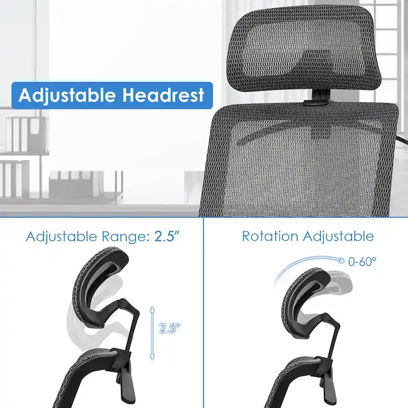 Costway Fauteuil de Bureau Ergonomique Inclinable en Maille à Dossier Haut - Voir les détails
