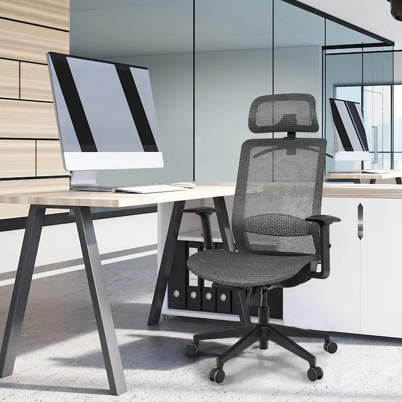 Costway Fauteuil de Bureau Ergonomique Inclinable en Maille à Dossier Haut - Voir les détails
