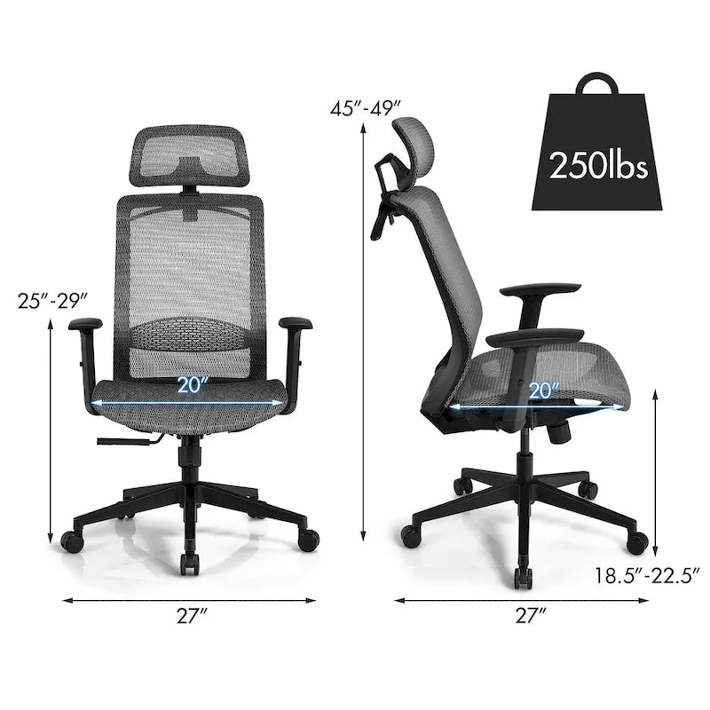 Costway Fauteuil de Bureau Ergonomique Inclinable en Maille à Dossier Haut - Voir les détails