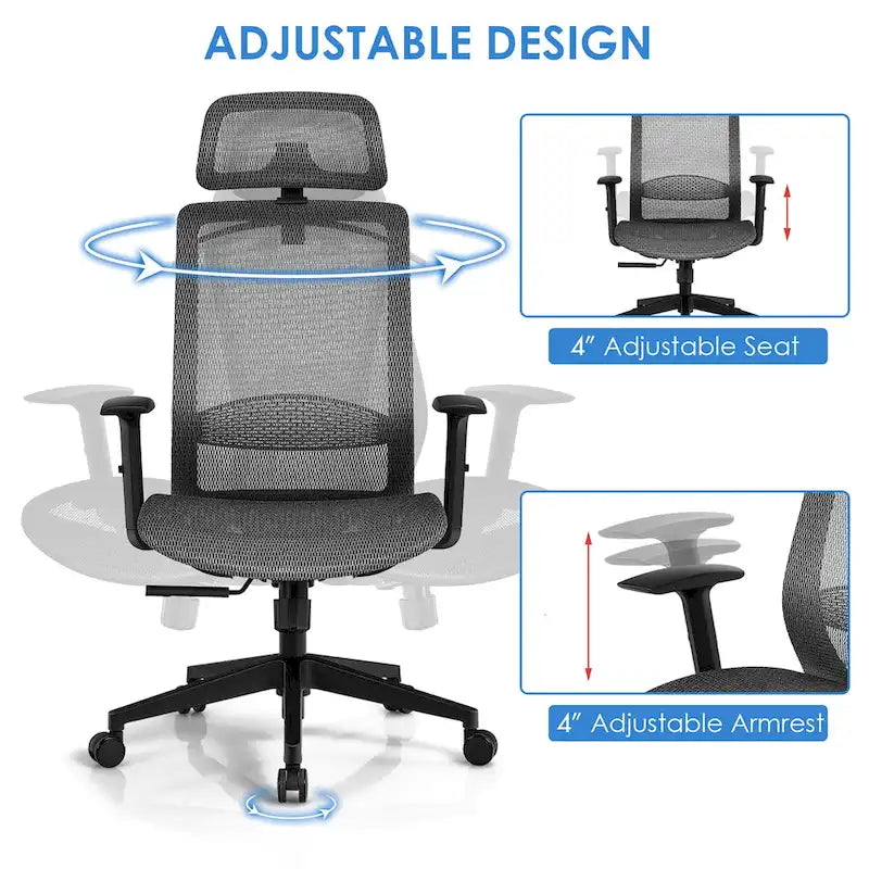 Costway Fauteuil de Bureau Ergonomique Inclinable en Maille à Dossier Haut - Voir les détails